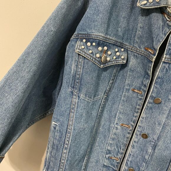 Andrew’s Blues Vintage Pearl Studded Oversized Jean Denim Jacket - Picture 5 of 16